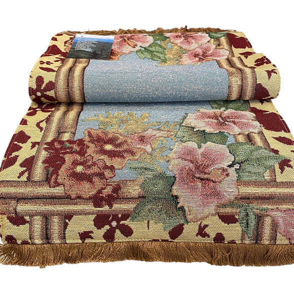 Hawaiian Amaryllis Table Runner Lined Tapestry Tropical Luau Hibiscus 36" NEW - Picture 1 of 5